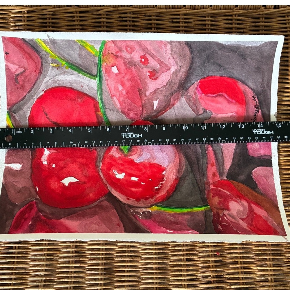 Warren C. Plauche Signed Original Cherry Watercolor Painting Still Life 11x15 - Picture 9 of 11